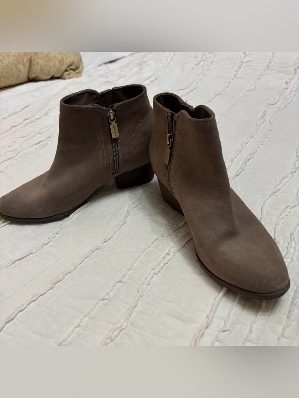 Blondo Light Brown Suede Ankle Boots with Gold Zipper